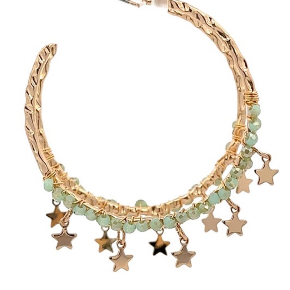 Gold and Mint Star Charm Hoop Earrings